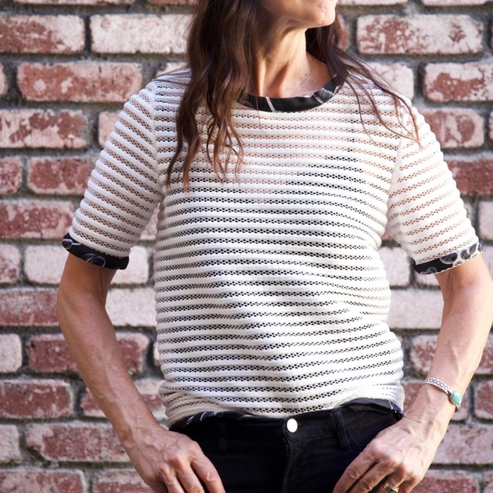 OSTWALD HELGASON - semi sheer structured blouse- fits smaller